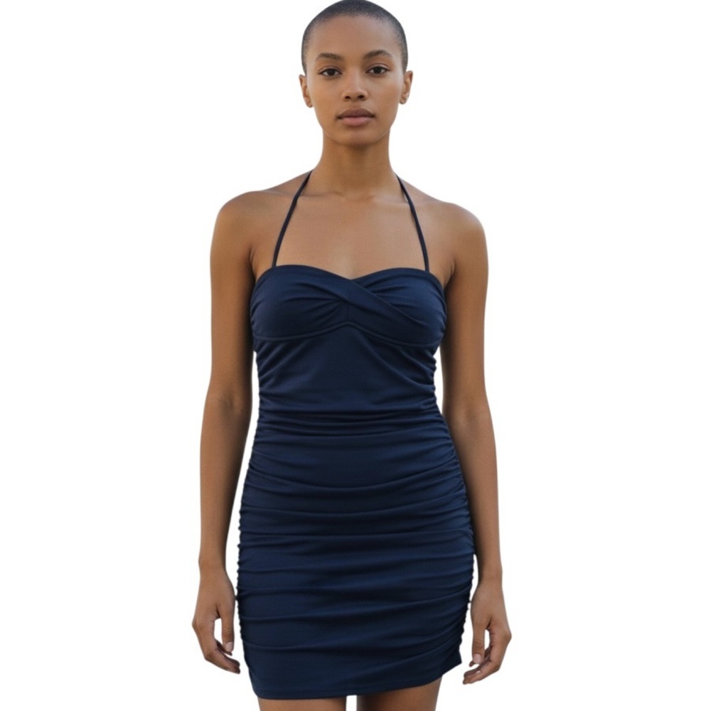 J.Crew Skirted Twist Bandeau Tank Swimsuit Women’s Sz 2 Blue One Piece Halter